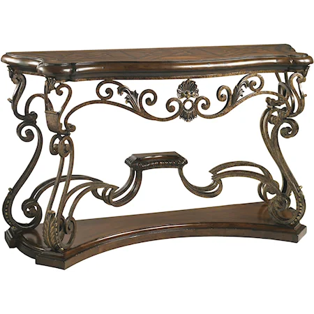 Bohemian Serpentine Shaped Console Table with Hand-Forged Ironwork